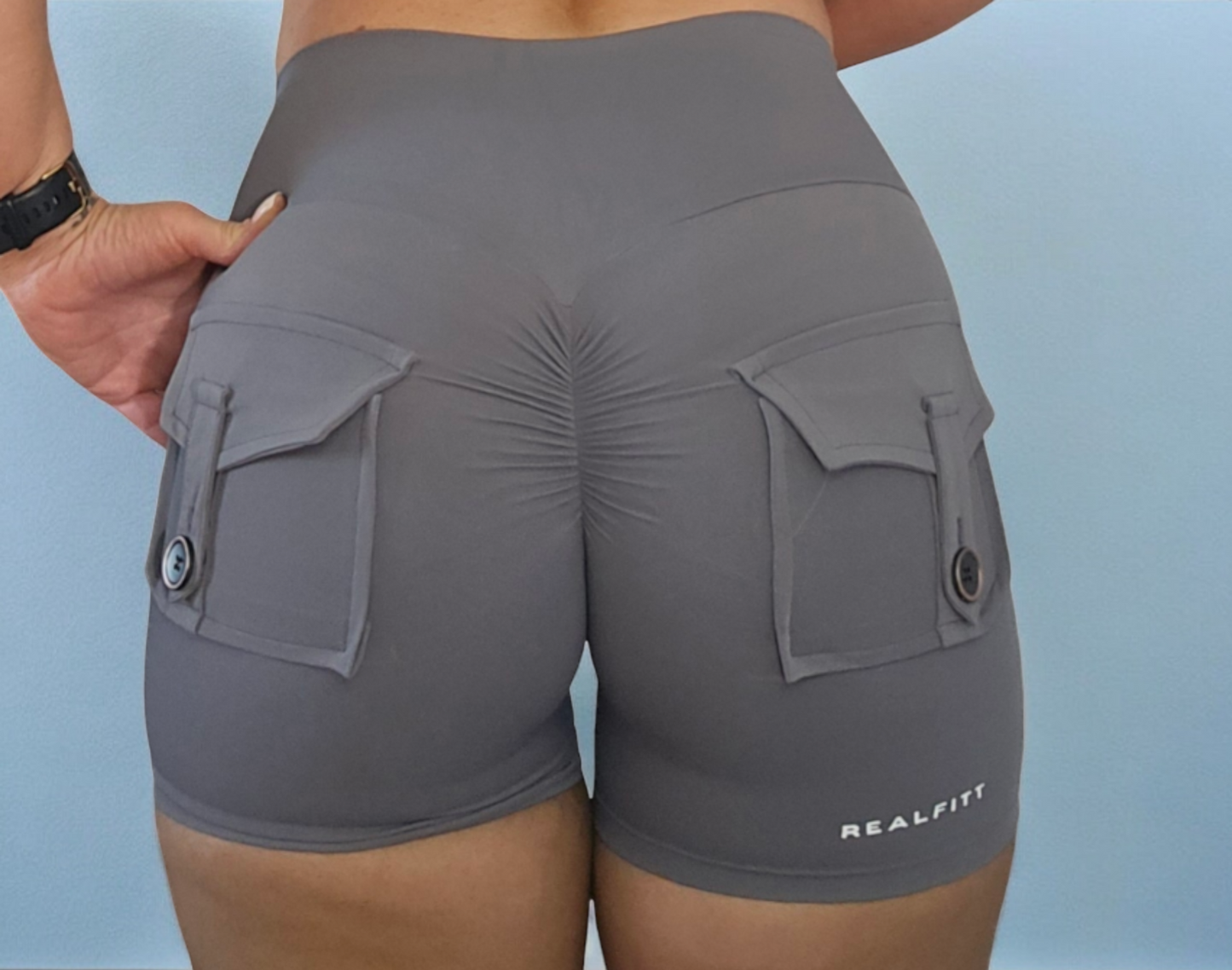 Pocket Scrunch Booty Shorts Grey