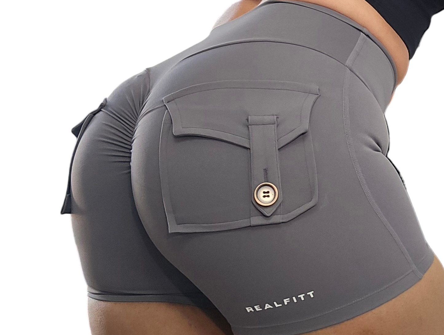 Pocket Scrunch Booty Shorts Grey