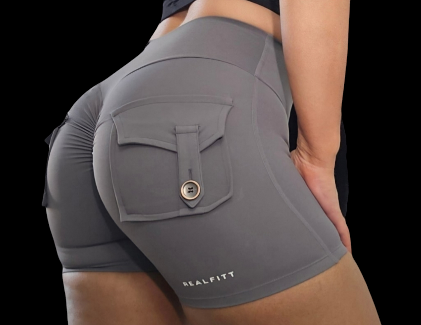 Pocket Scrunch Booty Shorts Grey