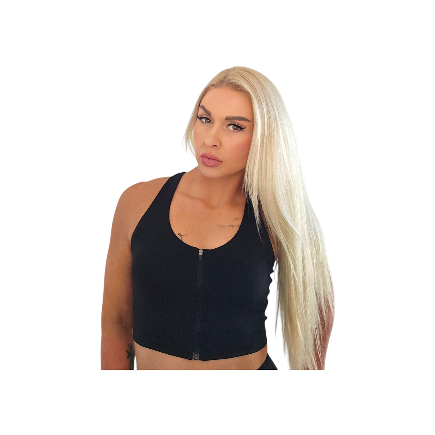 Zip Up Crop Top Black
