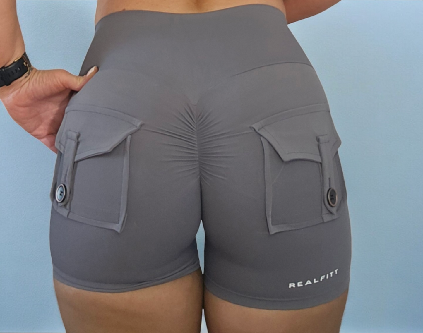 Pocket Scrunch Booty Shorts  Grey