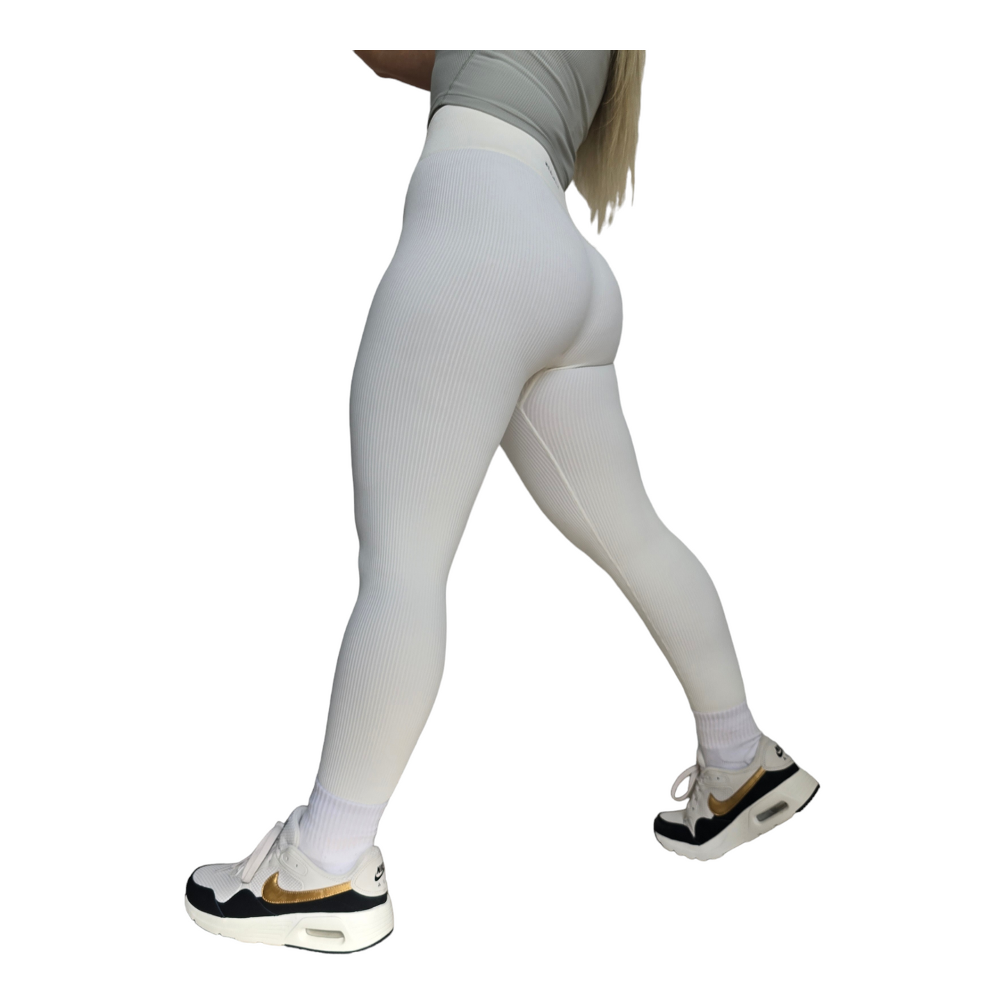 High-Waisted Thick Ribbed V-Front Leggings in Cream