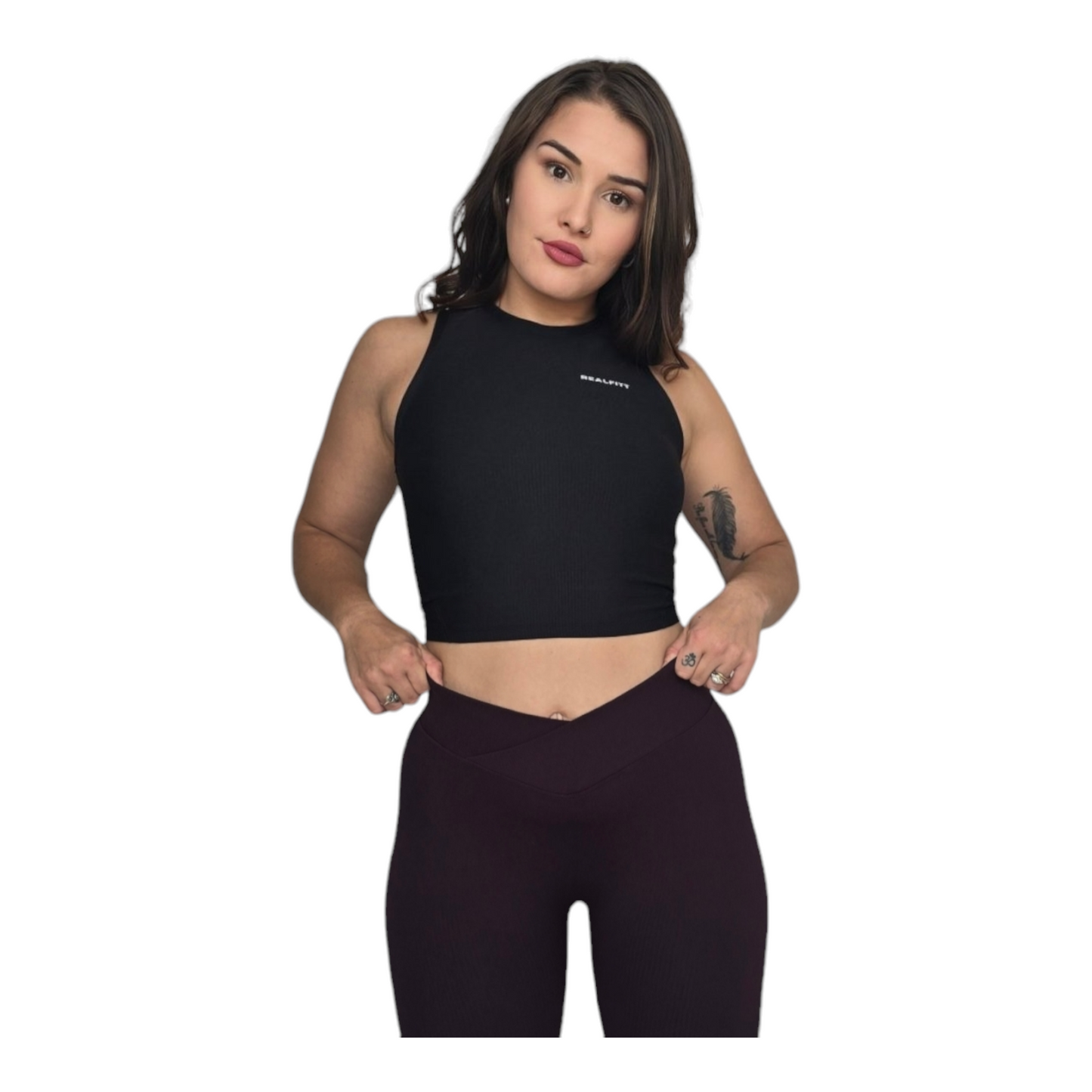 High-Waisted Thick Ribbed V-Front Leggings in Coffee