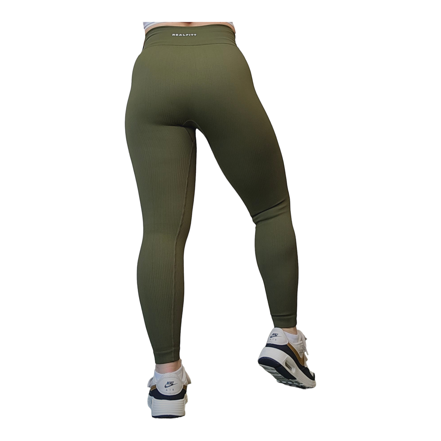 High-Waisted Thick Ribbed V-Front Leggings in Army Green