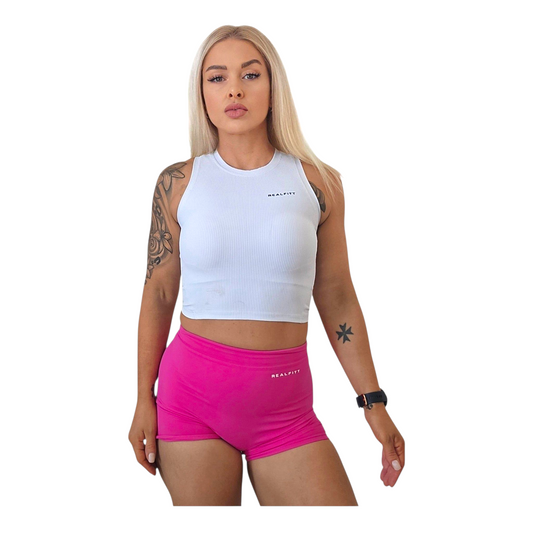 Ribbed High-Neck Tank in White