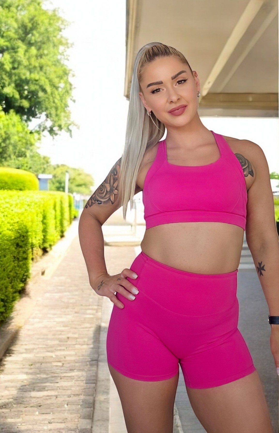 Self Care High-Waisted Butt-Lift Shorts in Fuscha Pink