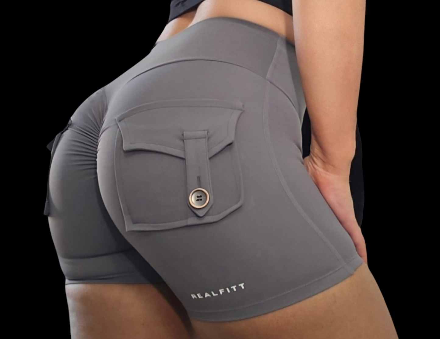 Pocket Scrunch Booty Shorts  Grey