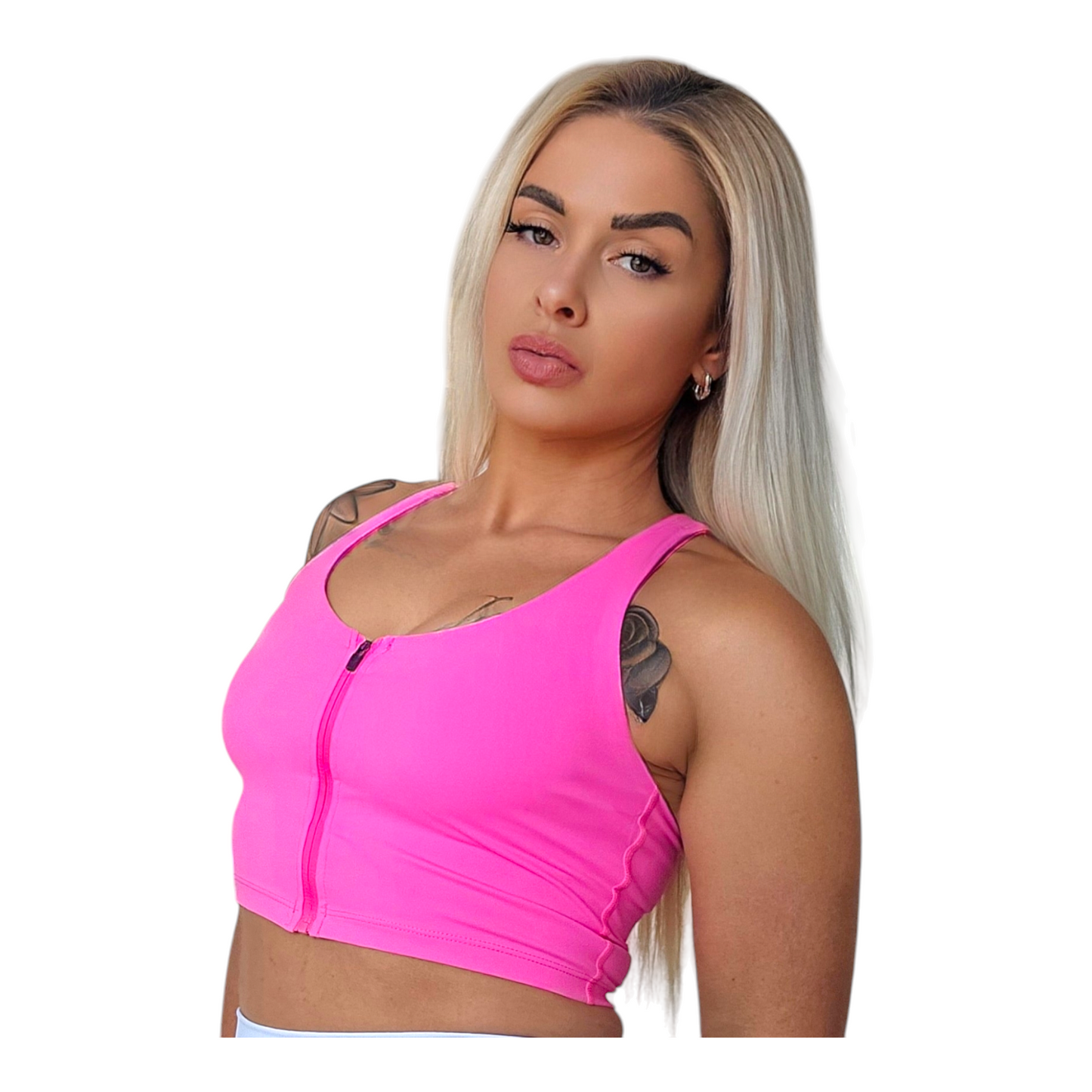 Zip Up Crop Top  Pink