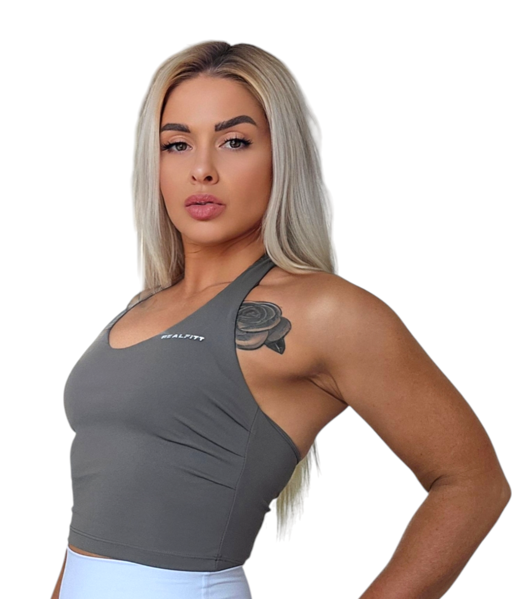 Basic Halter-Neck Sports Cropped Top in Green