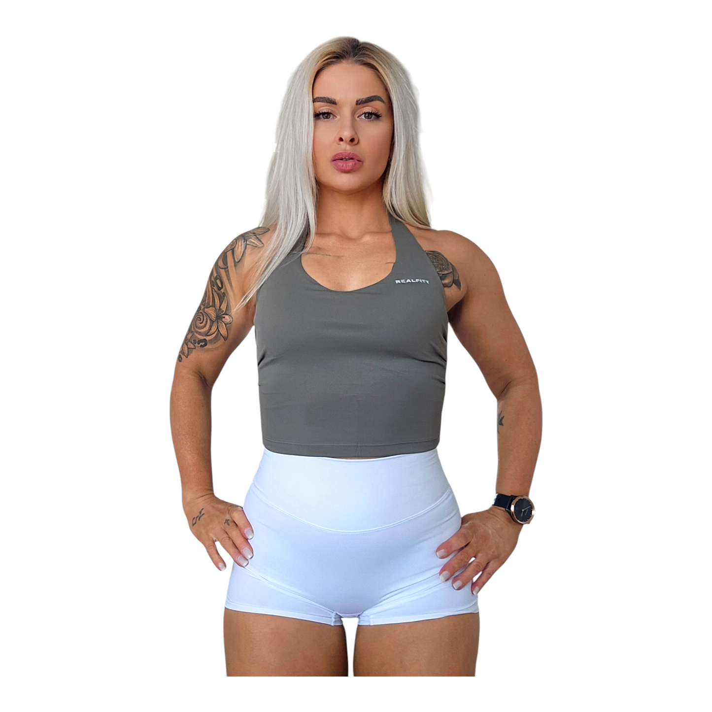 Basic Halter-Neck Sports Cropped Top in Green