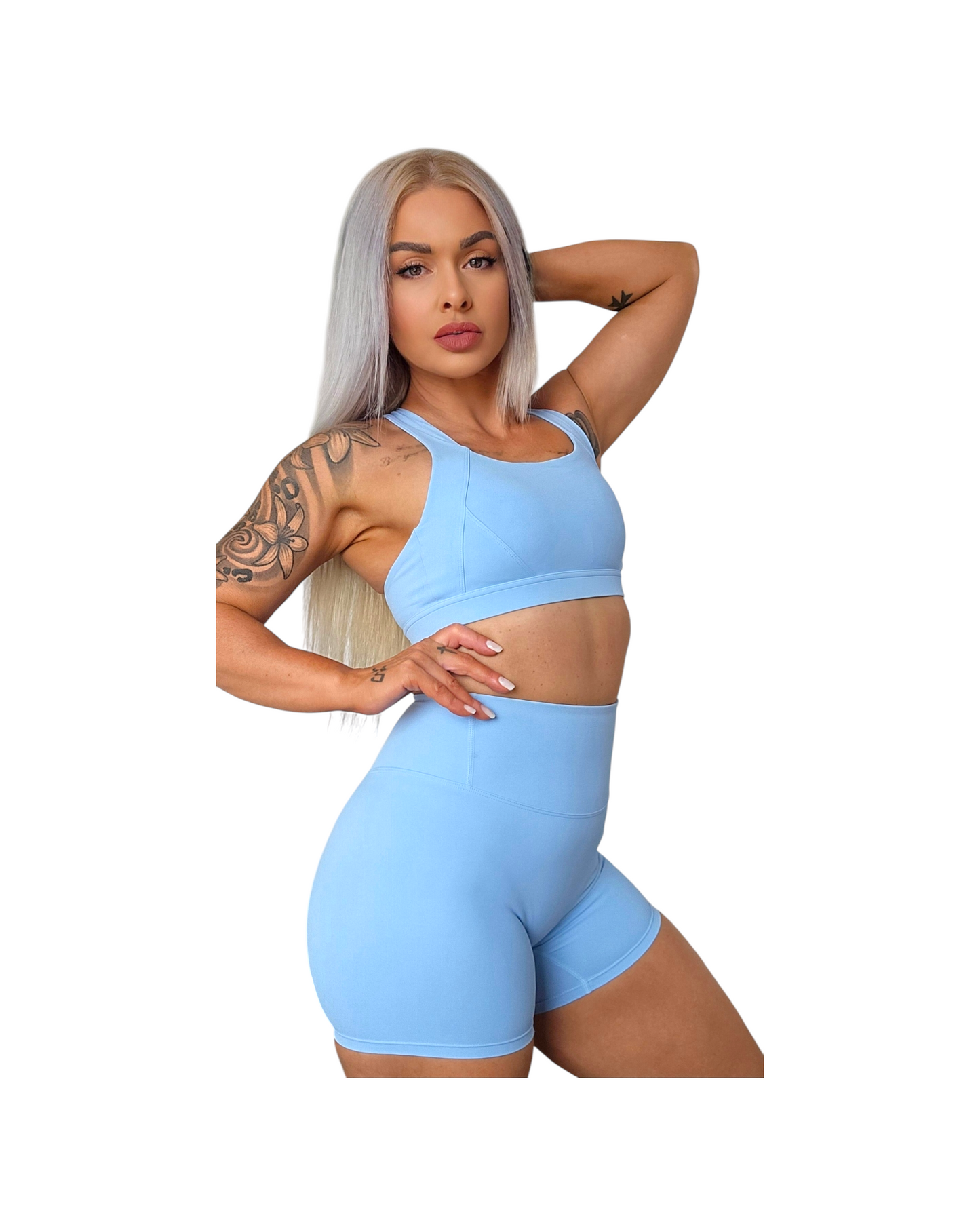 Self Care High-Waisted Butt-Lift Shorts in Sky Blue