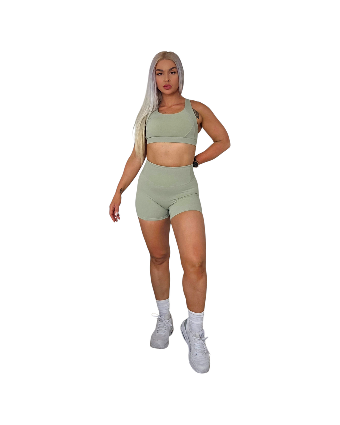 Self Care High-Waisted Butt-Lift Shorts in Matcha