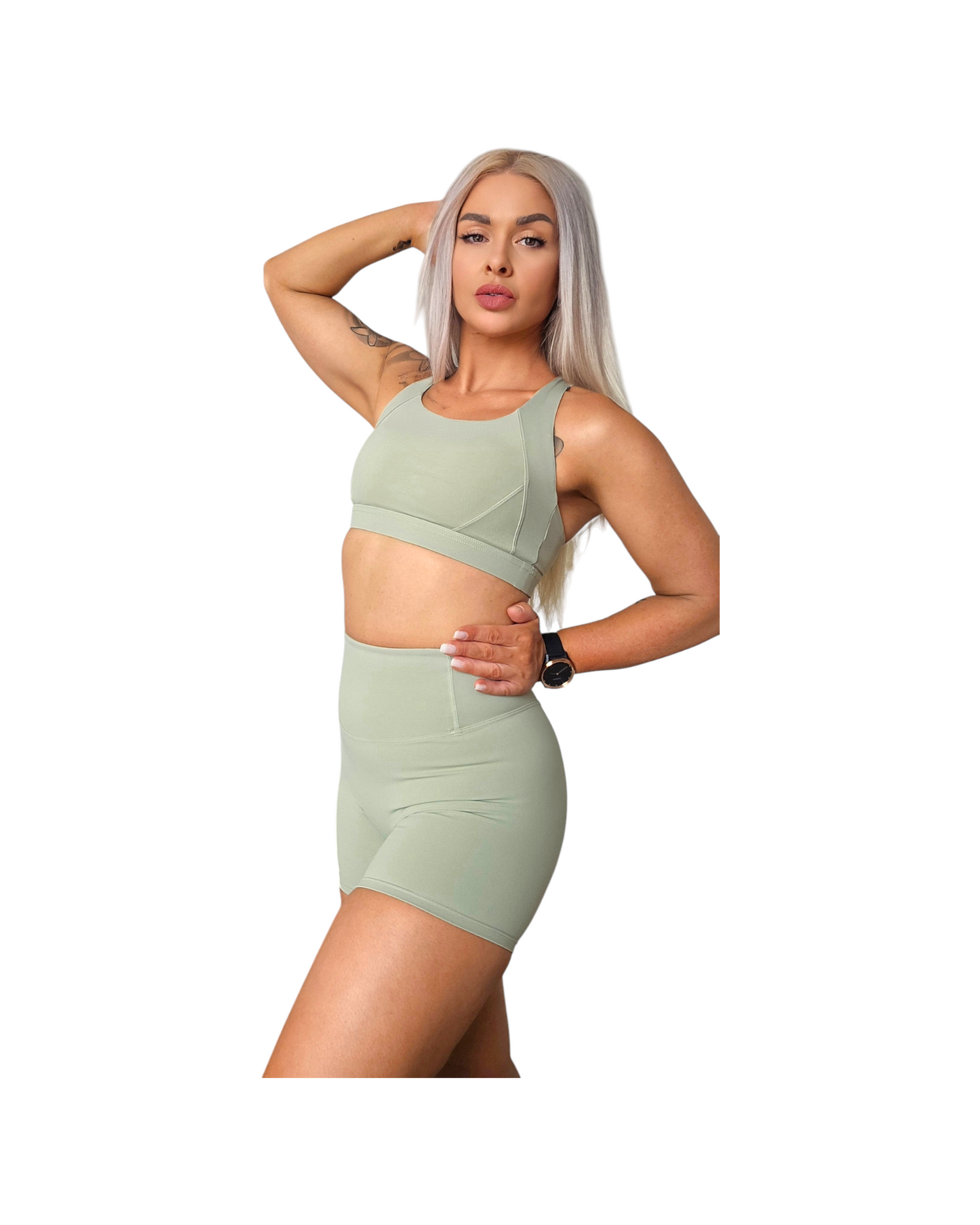 Self Care High-Waisted Butt-Lift Shorts in Matcha