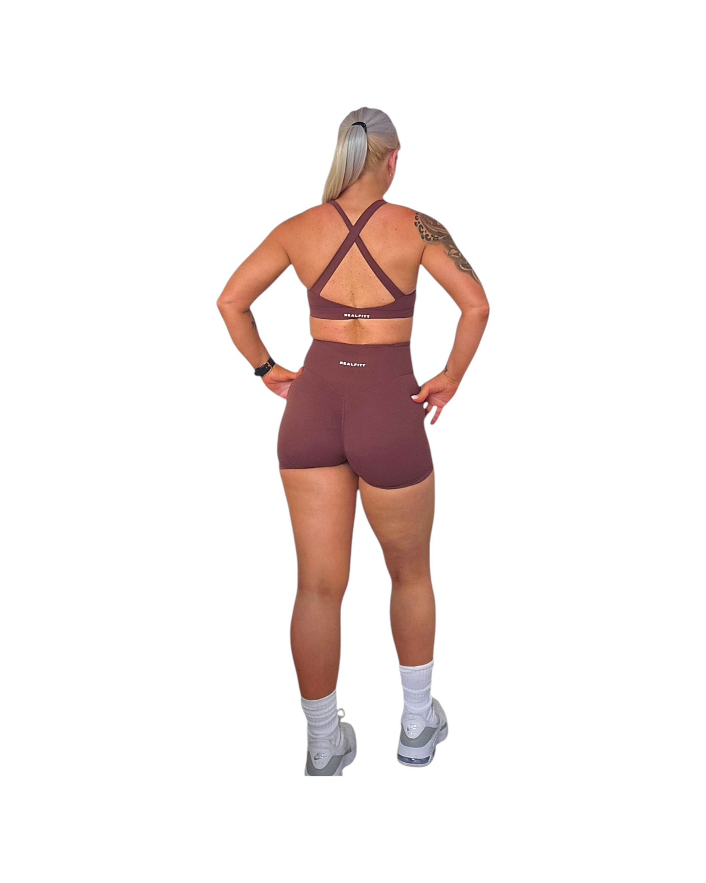 Self Care High-Waisted Butt-Lift Shorts in Coffee