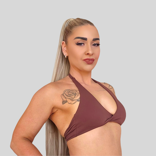 Self Love Halter Twist Bra in Coffee