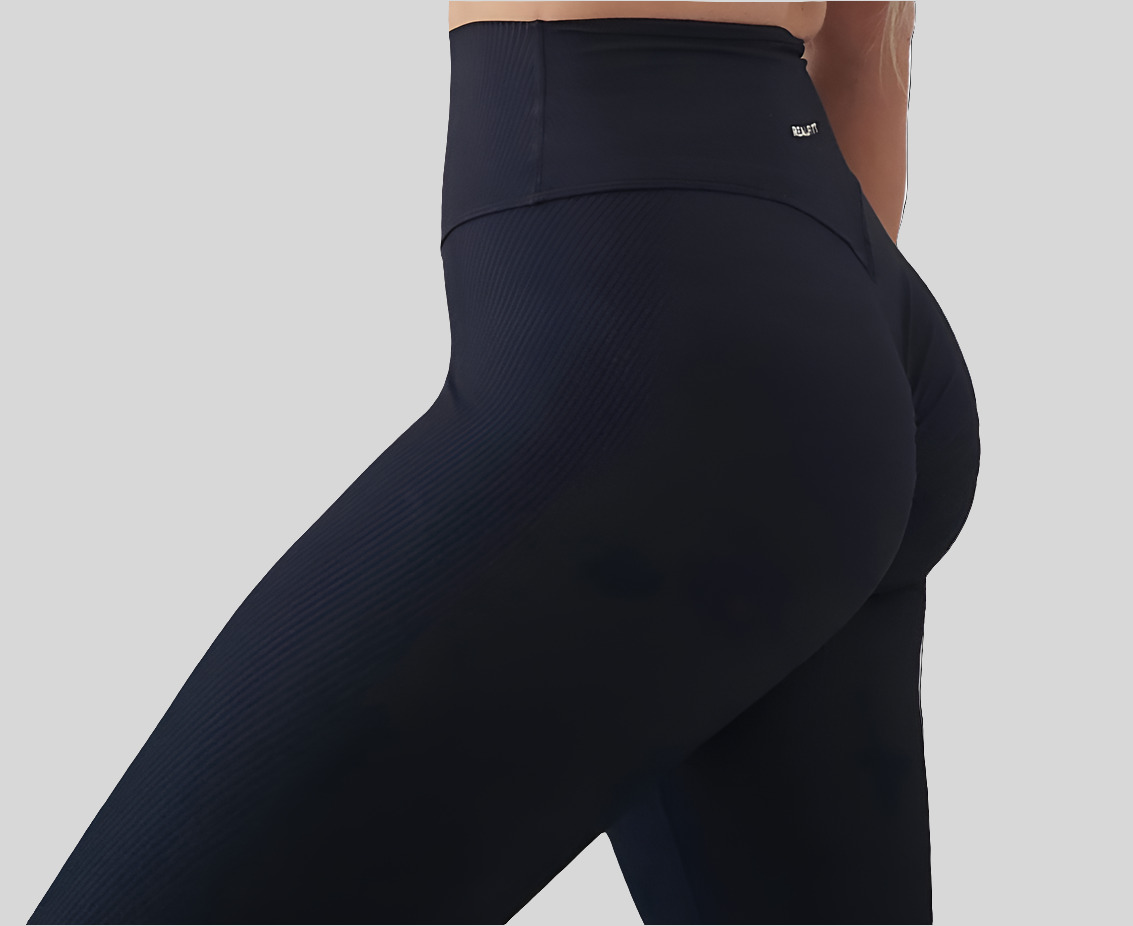 Scrunch Bum Lift Ribbed Leggings  Black