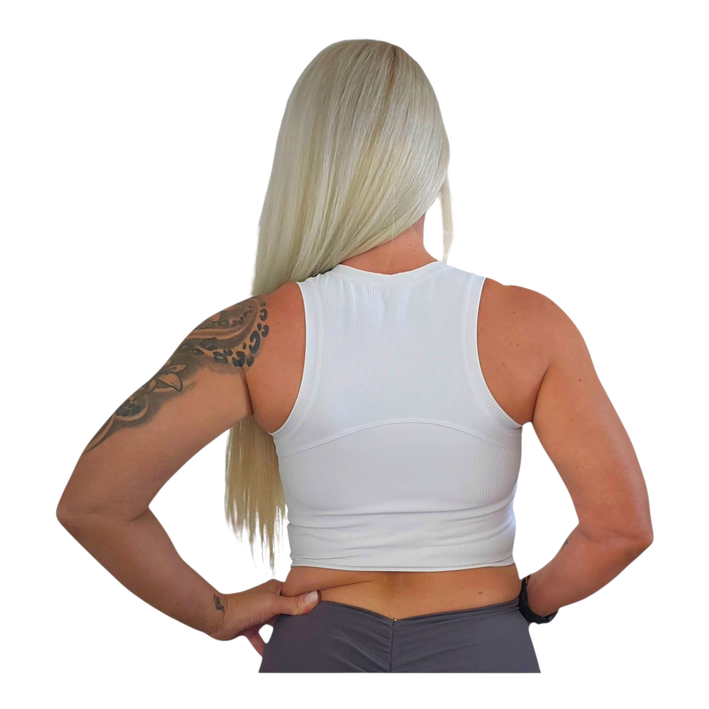 Ribbed High-Neck Tank in White